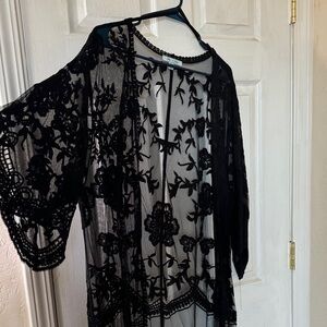 She + Sky Black Lace Kimono